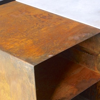 Corten and compressed fc bench, unique kitchens